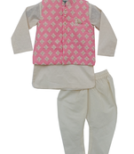Pink Embroidery Nehru Jacket With Kurta And Churidar