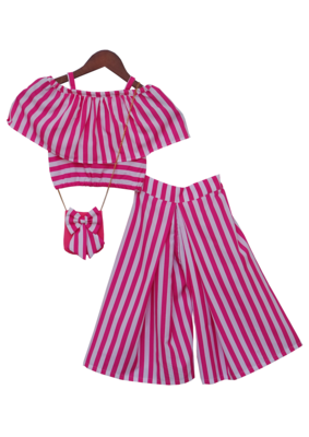 White And Pink Stripe Crop Top With Palazzo Pant 1