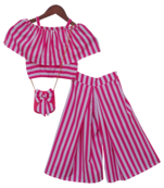 White And Pink Stripe Crop Top With Palazzo Pant