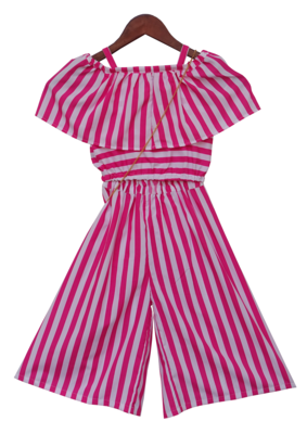 White And Pink Stripe Crop Top With Palazzo Pant 3