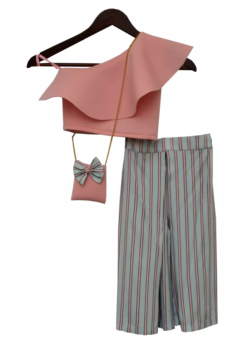 Baby Pink Crop Top with Striped Palazzo