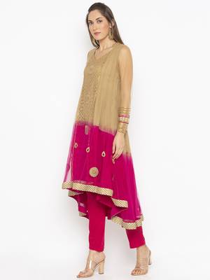 Beige Embroidered Net Party Wear Kurti 2