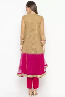 Beige Embroidered Net Party Wear Kurti