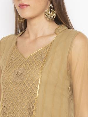 Beige Embroidered Net Party Wear Kurti 5