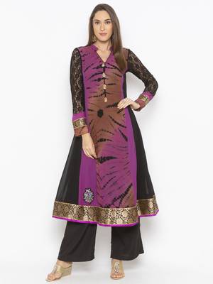 Purple Embroidered Georgette Party Wear Kurti 1