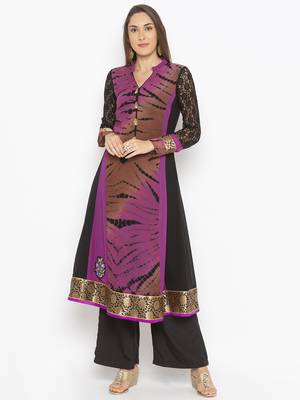 Purple Embroidered Georgette Party Wear Kurti 2