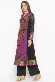 Purple Embroidered Georgette Party Wear Kurti