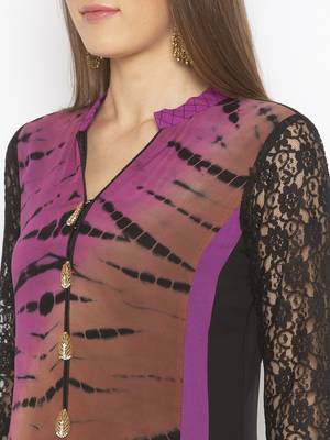 Purple Embroidered Georgette Party Wear Kurti 5