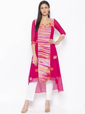 Pink Embroidered Georgette Party Wear Kurti 1