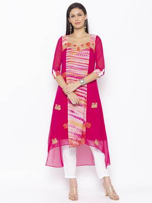 Pink Embroidered Georgette Party Wear Kurti 2