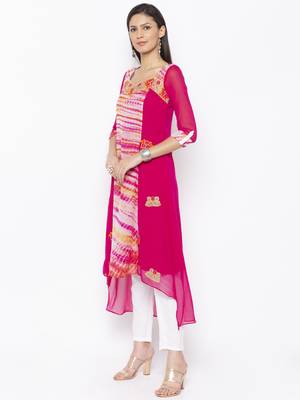 Pink Embroidered Georgette Party Wear Kurti 3