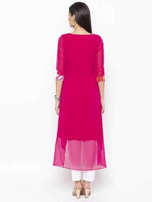 Pink Embroidered Georgette Party Wear Kurti 4