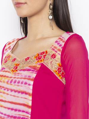Pink Embroidered Georgette Party Wear Kurti 5