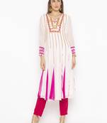 Off White Embroidered Georgette Party Wear Kurti