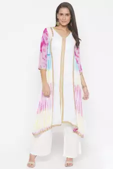 Off White Embroidered Georgette Party Wear Kurti