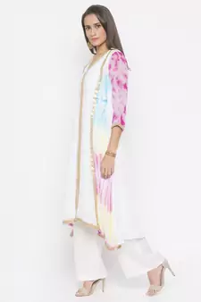 Off White Embroidered Georgette Party Wear Kurti