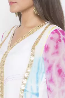 Off White Embroidered Georgette Party Wear Kurti