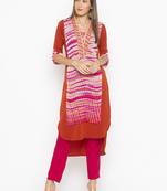 Brown Embroidered Crepe Party Wear Kurti