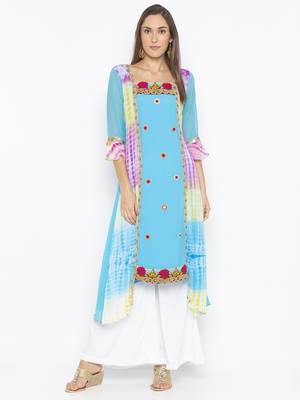 Blue Embroidered Georgette Party Wear Kurti 1
