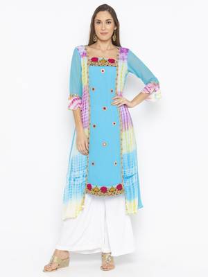 Blue Embroidered Georgette Party Wear Kurti 2