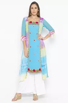 Blue Embroidered Georgette Party Wear Kurti