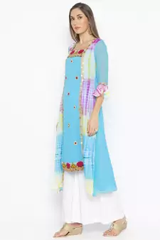 Blue Embroidered Georgette Party Wear Kurti