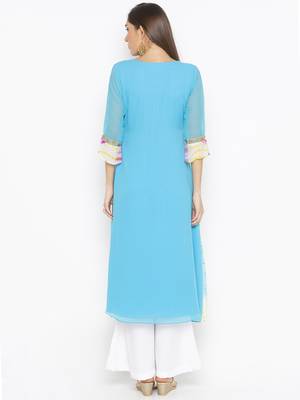 Blue Embroidered Georgette Party Wear Kurti 4