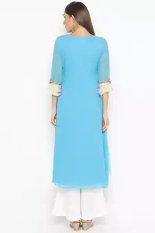Blue Embroidered Georgette Party Wear Kurti