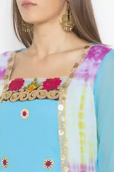 Blue Embroidered Georgette Party Wear Kurti