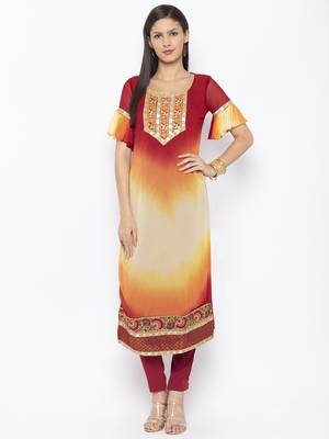 Maroon Embroidered Georgette Party Wear Kurti 2