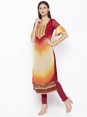 Maroon Embroidered Georgette Party Wear Kurti 3