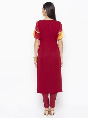 Maroon Embroidered Georgette Party Wear Kurti 4