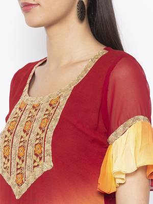 Maroon Embroidered Georgette Party Wear Kurti 5