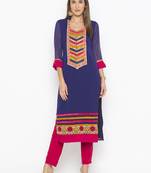 Dark Blue Embroidered Georgette Party Wear Kurti