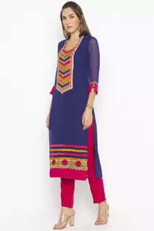 Dark Blue Embroidered Georgette Party Wear Kurti