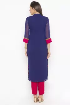 Dark Blue Embroidered Georgette Party Wear Kurti