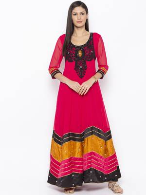 Pink Embroidered Georgette Party Wear Kurti 1
