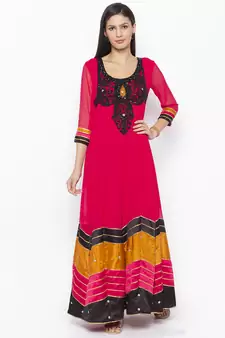 Pink Embroidered Georgette Party Wear Kurti