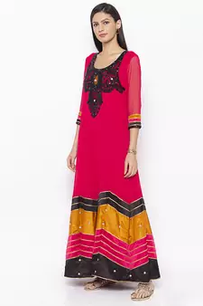 Pink Embroidered Georgette Party Wear Kurti