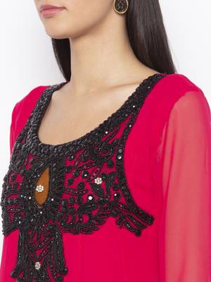 Pink Embroidered Georgette Party Wear Kurti 5