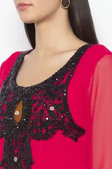 Pink Embroidered Georgette Party Wear Kurti