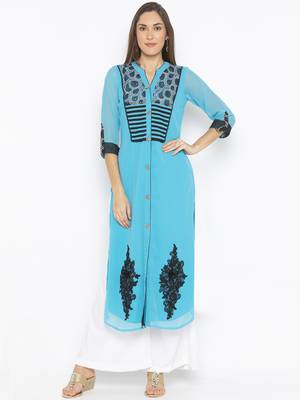Blue Embroidered Georgette Party Wear Kurti 1