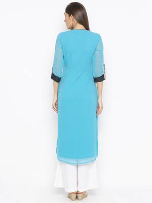 Blue Embroidered Georgette Party Wear Kurti 4
