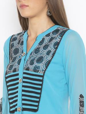 Blue Embroidered Georgette Party Wear Kurti 5