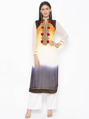 White Embroidered Georgette Party Wear Kurti 2