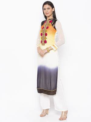 White Embroidered Georgette Party Wear Kurti 3