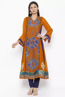 Mustard Embroidered Georgette Party Wear Kurti