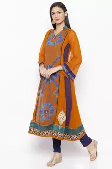 Mustard Embroidered Georgette Party Wear Kurti