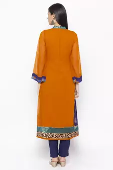 Mustard Embroidered Georgette Party Wear Kurti