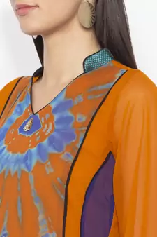 Mustard Embroidered Georgette Party Wear Kurti
